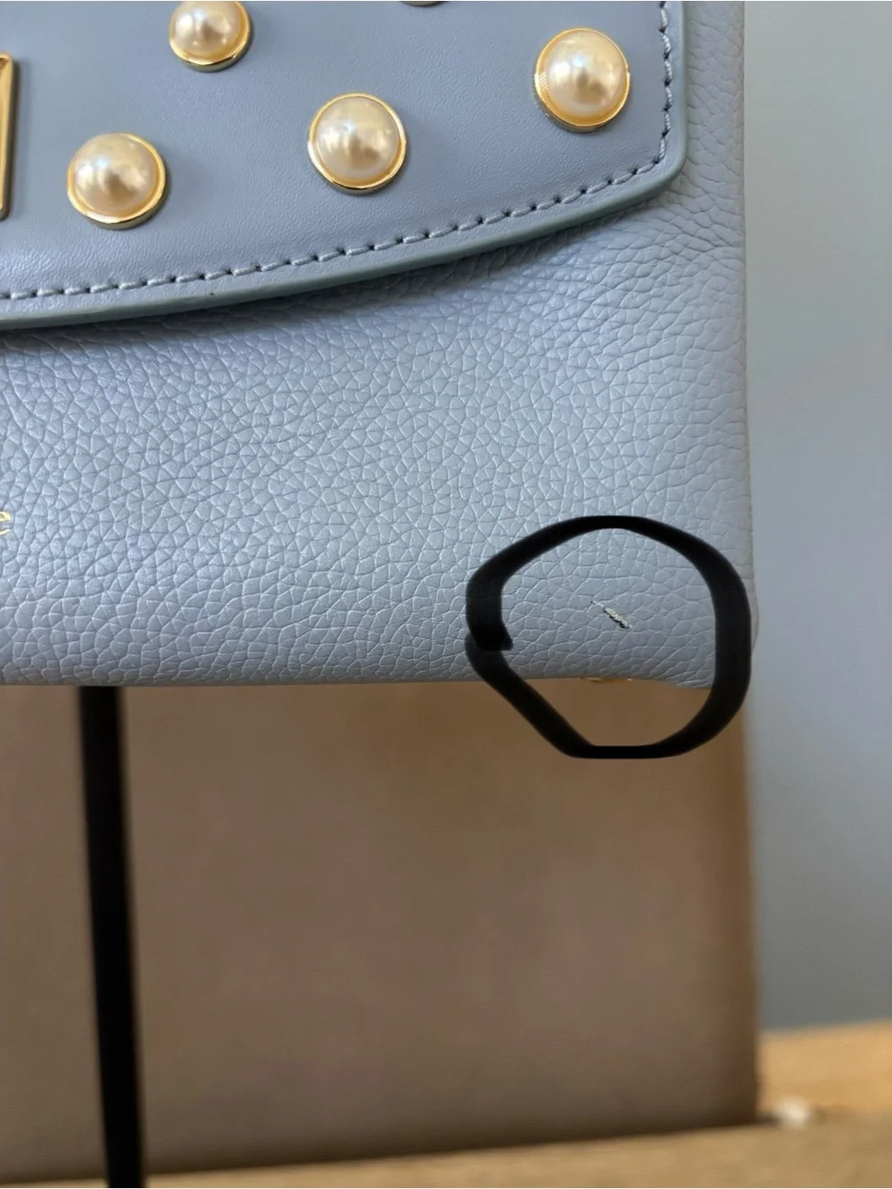 kate spade light blue satchel with pearls and gold studs
